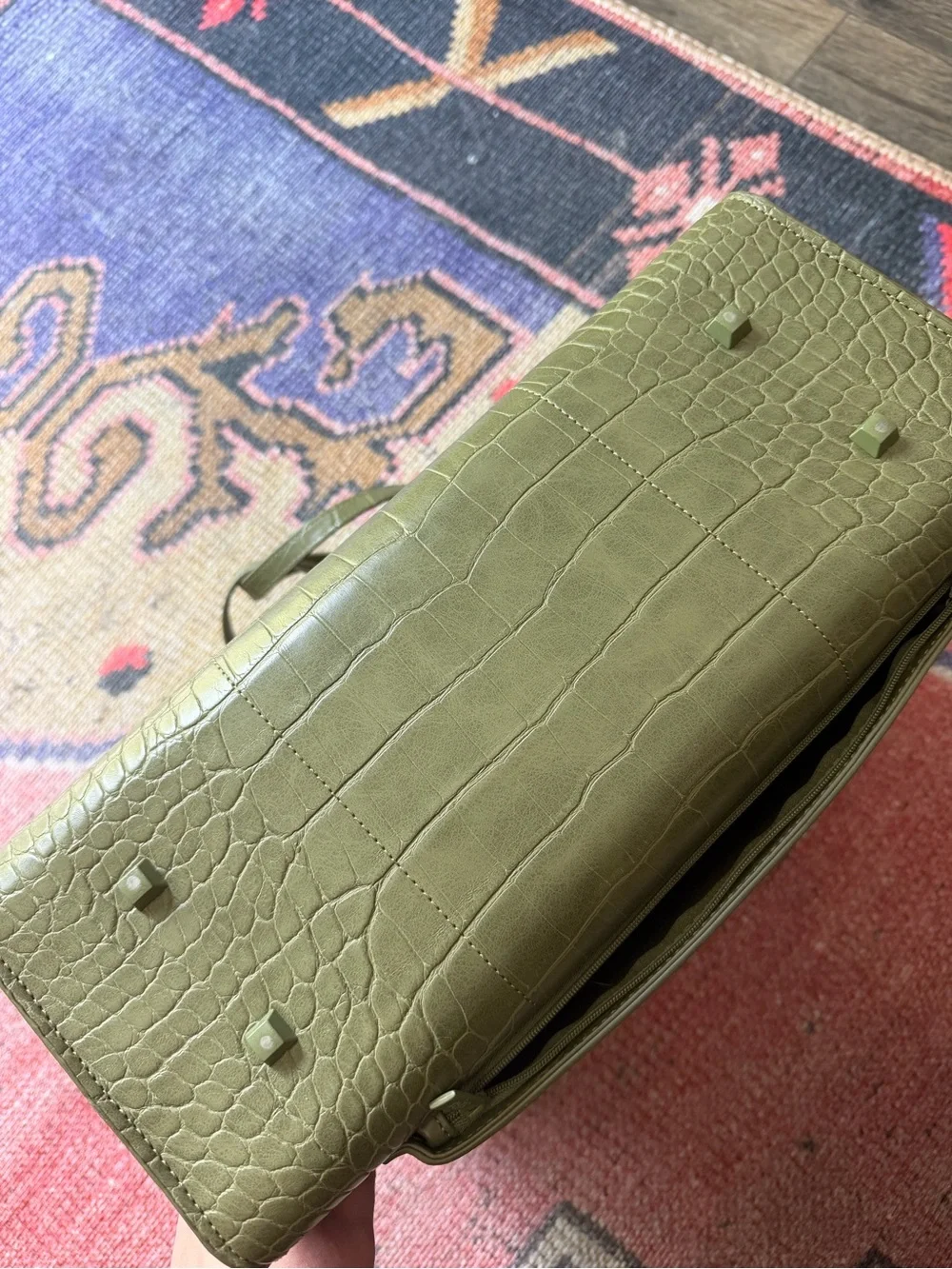 BEIS Olive Green Croc-Embossed Work Tote